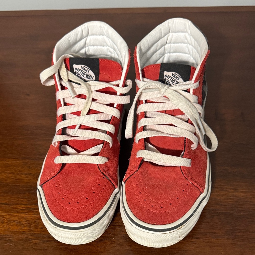 Vans Kids Red and White High-Top Sneakers sz 4